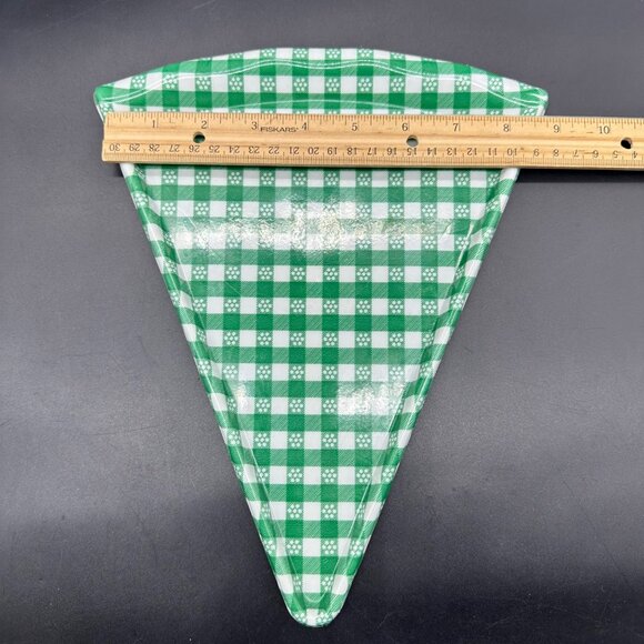 Vintage Pizza Slice Plates Trays Green White Checkered Serving Dishes Plastic - Picture 8 of 8